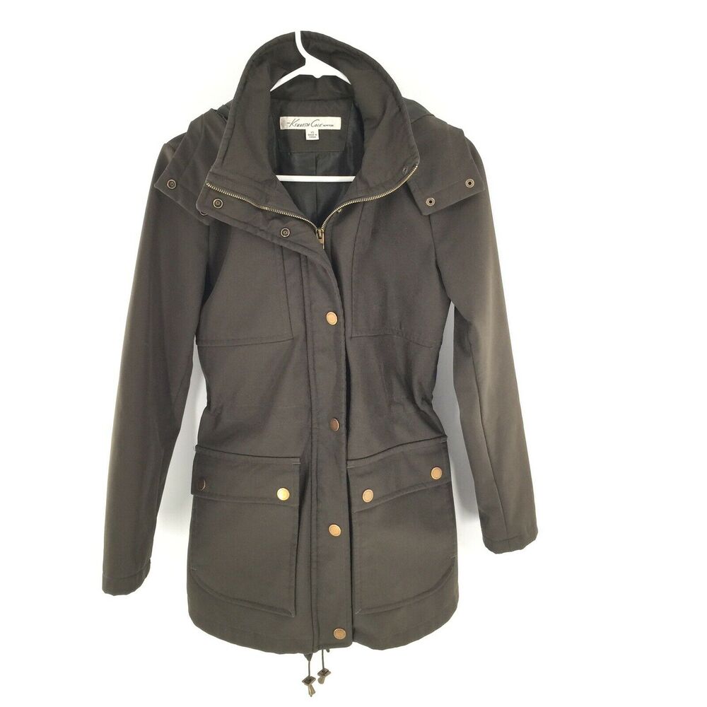 Kenneth Cole New York Full Zip Hoodie Parka Coat Size XS Olive Army Green Jacket